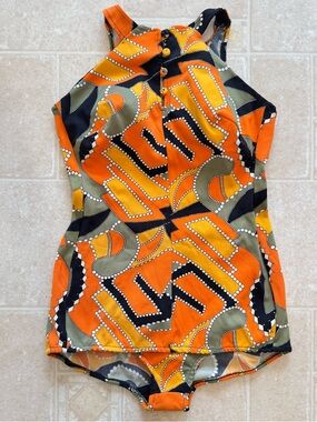 Vintage 70s Par Form One Piece Swimsuit Size 16 38 M Retro Groovy Colorful Pinup